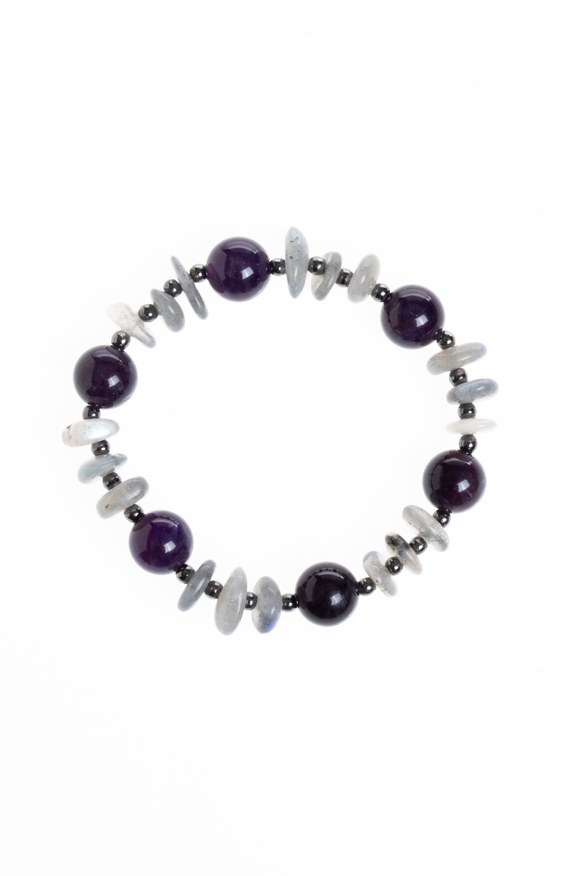 Sertifikalı Ametist, Labradorit Hematit Doğal Taş Bileklik