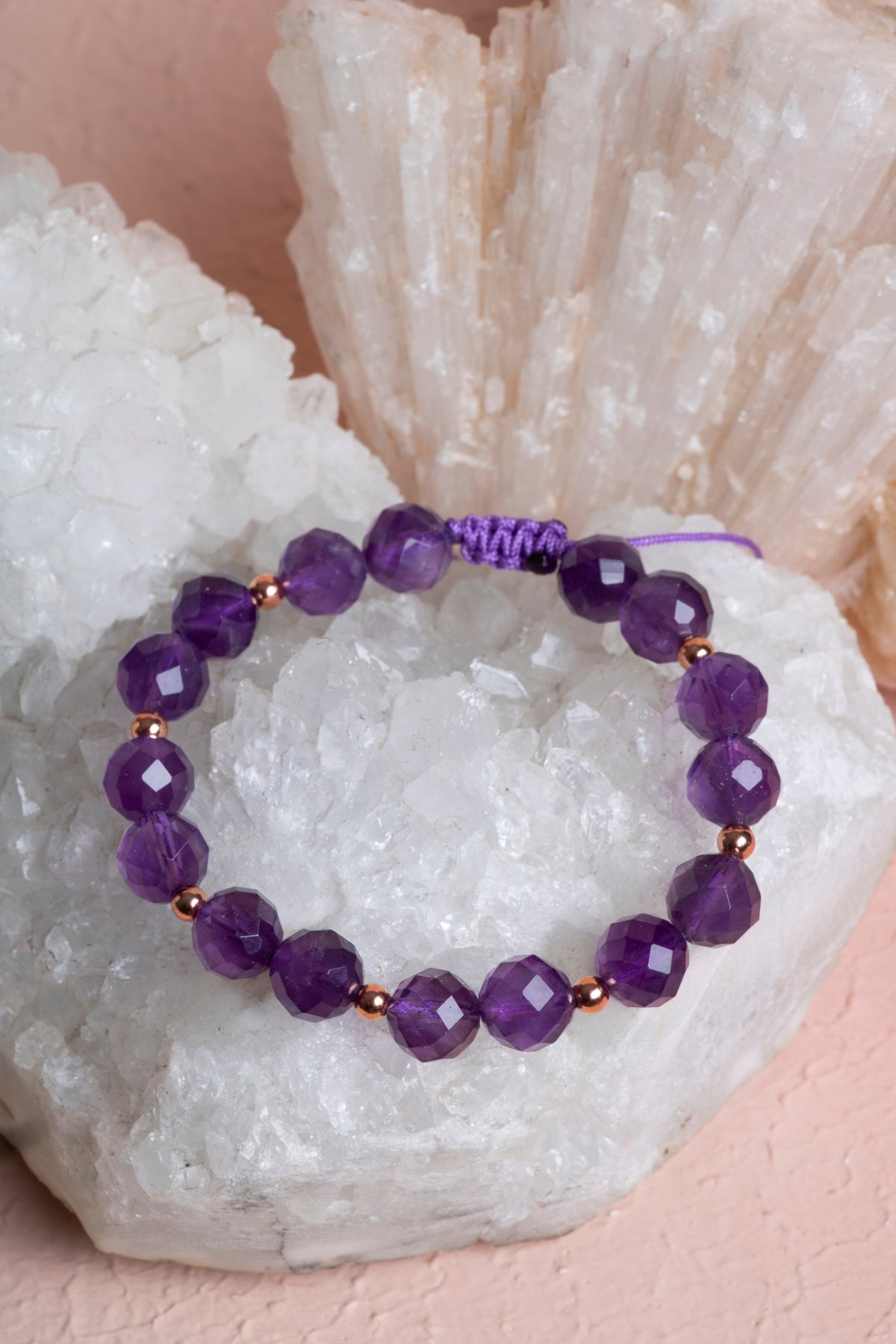 Sertifikalı Ametist Fasetli Doğal Taş Makrome Bileklik 