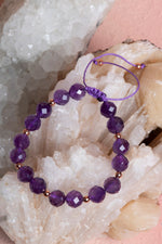 Sertifikalı Ametist Fasetli Doğal Taş Makrome Bileklik 