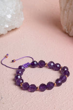 Sertifikalı Ametist Fasetli Doğal Taş Makrome Bileklik 