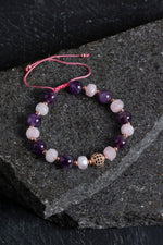 Sertifikalı Ametist ve Pembe Kuvars Doğaltaş Bileklik