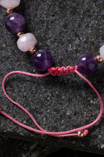 Sertifikalı Ametist ve Pembe Kuvars Doğaltaş Bileklik