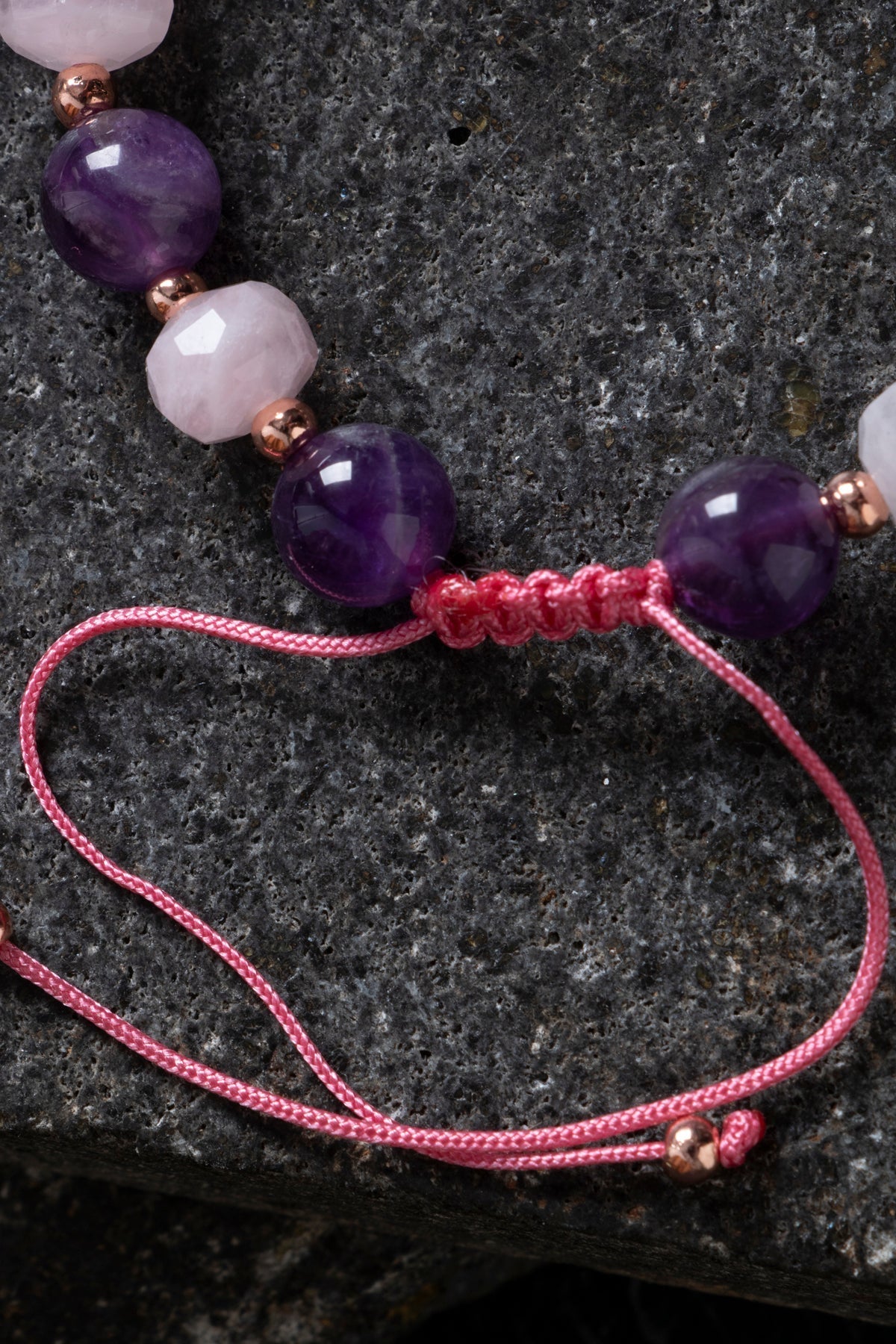 Sertifikalı Ametist ve Pembe Kuvars Doğaltaş Bileklik