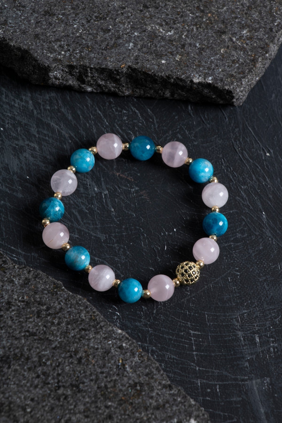 Sertifikalı Apatit, Pembe Kuvars ve Hematit Bileklik