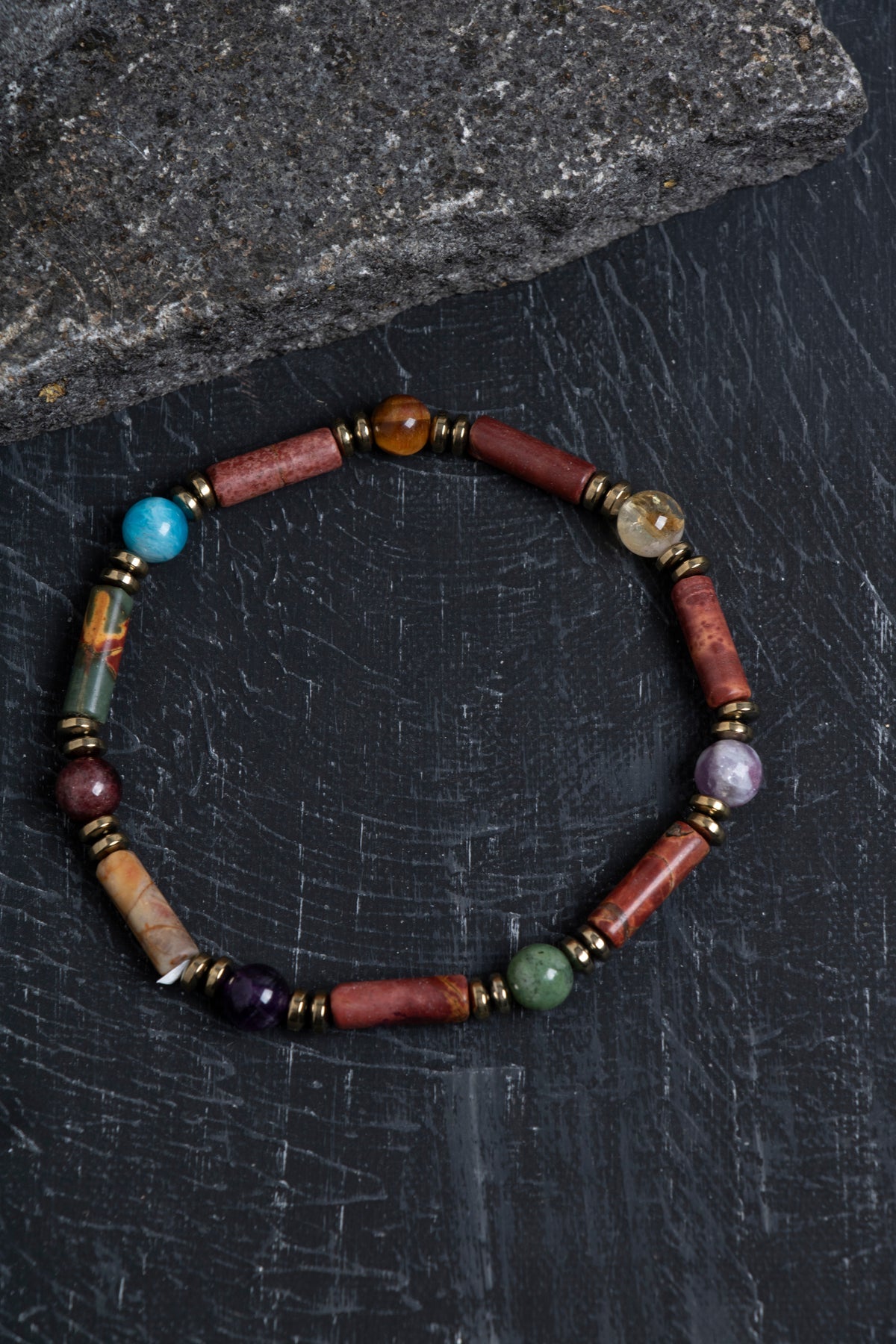 Sertifikalı Apatit, Sitrin ve Jasper Doğal Taş Bileklik