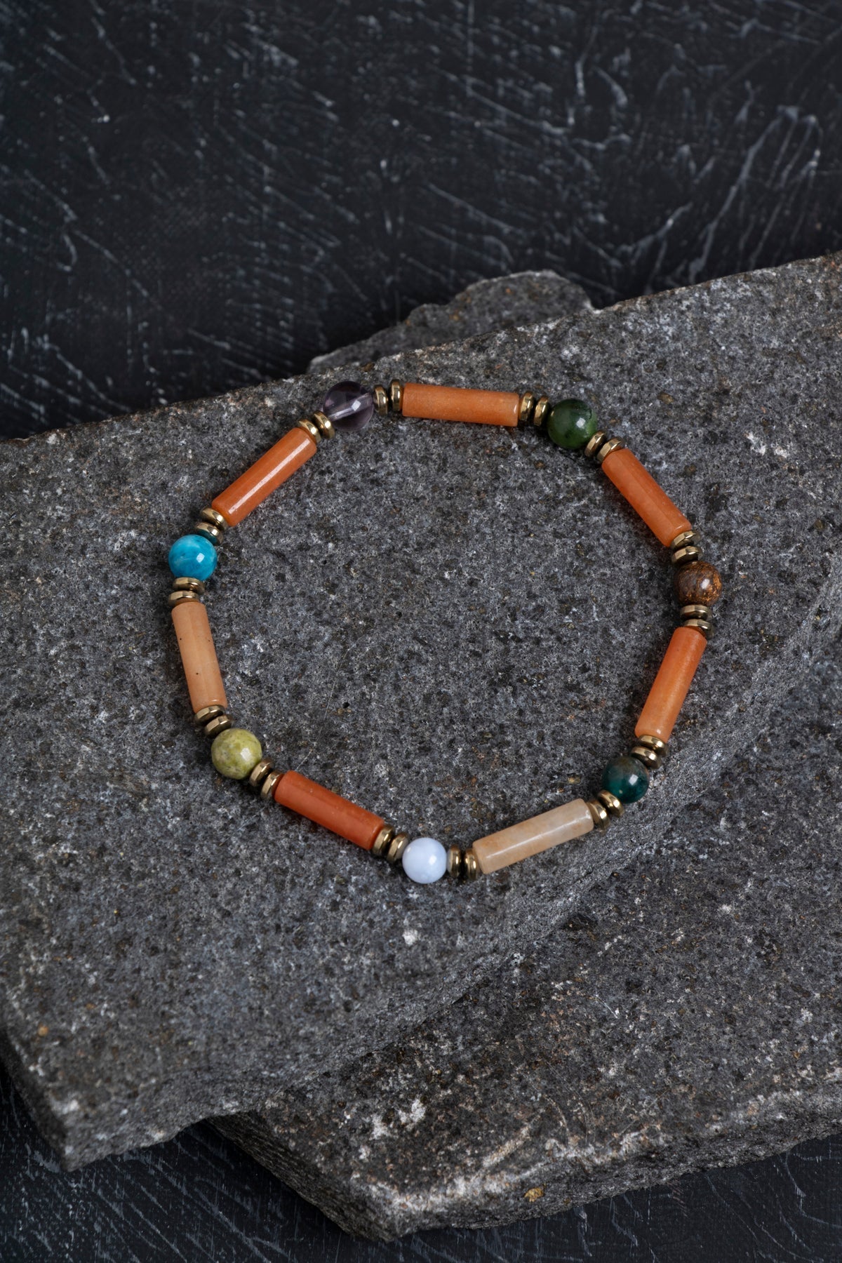 Sertifikalı Apatit, Turmalin ve Aventurin Doğal Taş Bileklik