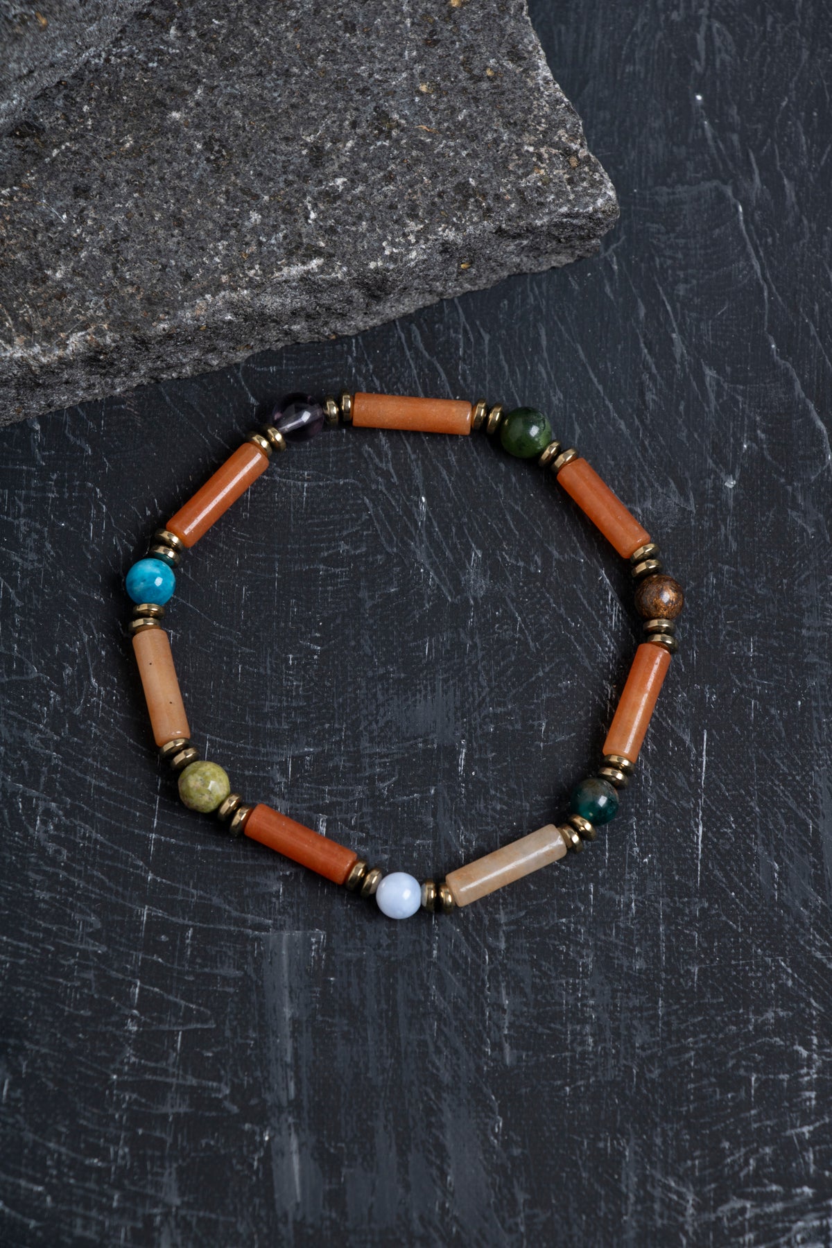 Sertifikalı Apatit, Turmalin ve Aventurin Doğal Taş Bileklik