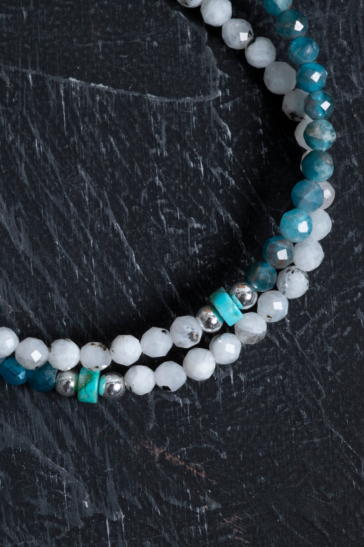 Sertifikalı Ay Taşı, Apatit, Turkuaz Gümüş Kapama Doğal Taş Bileklik