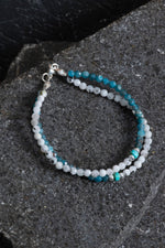 Sertifikalı Ay Taşı, Apatit, Turkuaz Gümüş Kapama Doğal Taş Bileklik