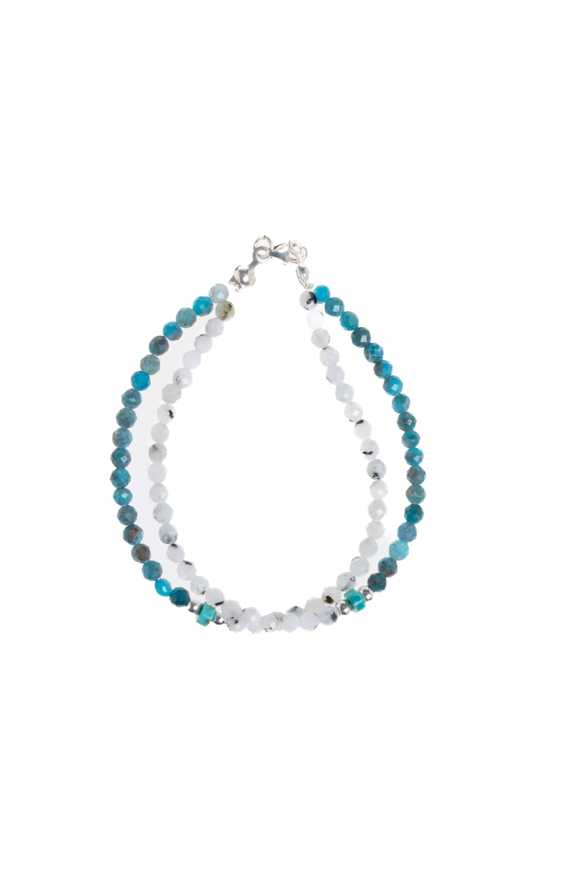 Sertifikalı Ay Taşı, Apatit, Turkuaz Gümüş Kapama Doğal Taş Bileklik