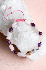 Sertifikalı Ay Taşı, Pembe Kuvars, Ametist Doğal Taş Makrome Bileklik