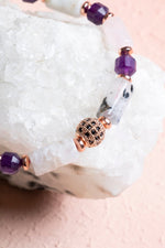 Sertifikalı Ay Taşı, Pembe Kuvars, Ametist Doğal Taş Makrome Bileklik