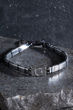 Sertifikalı Ay Yıldız Gümüş Aparatlı Hematit Doğal Taş Makrome Bileklik