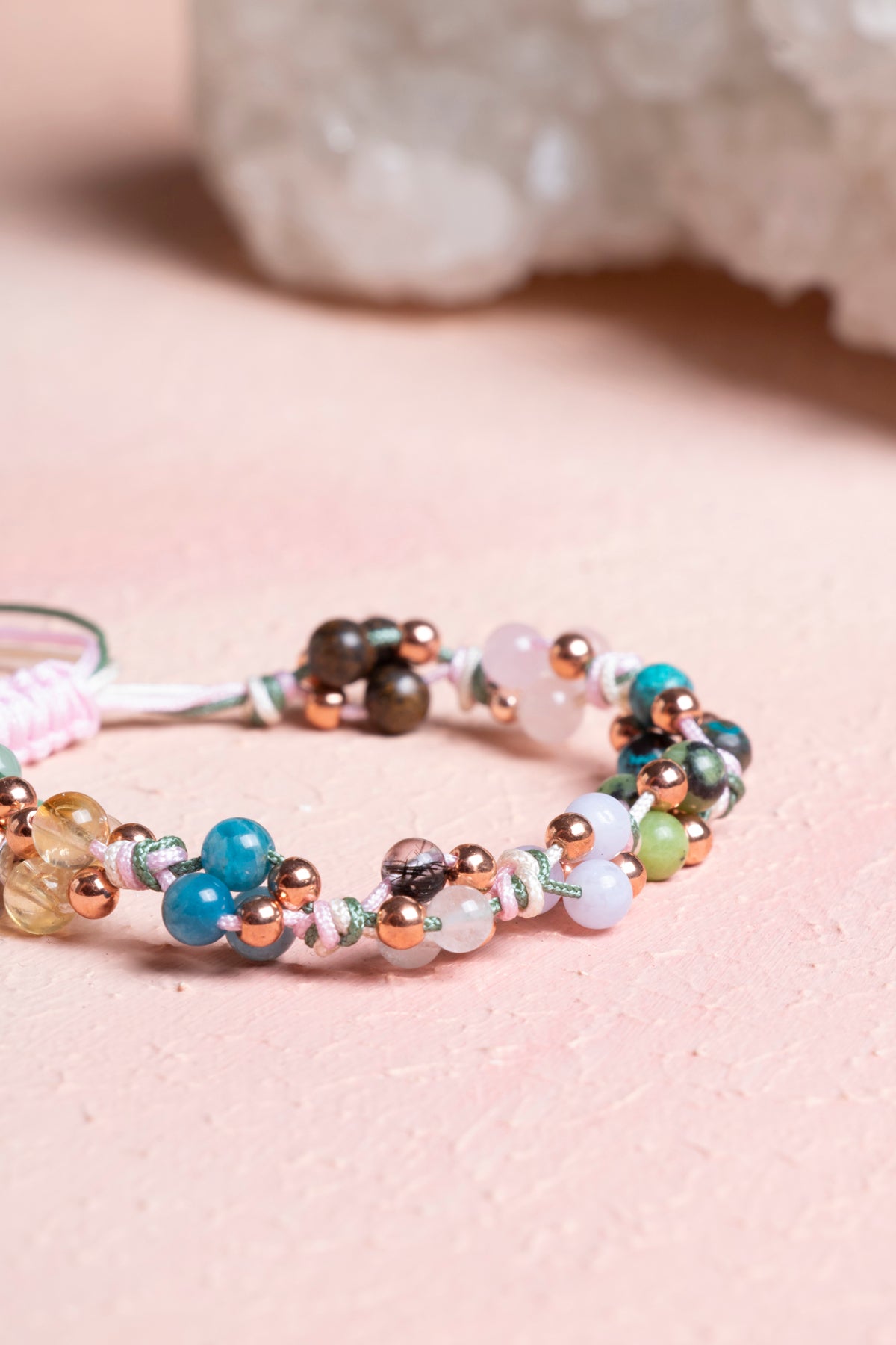 Sertifikalı Doğal Taş Makrome Bileklik-Boğa Burcu