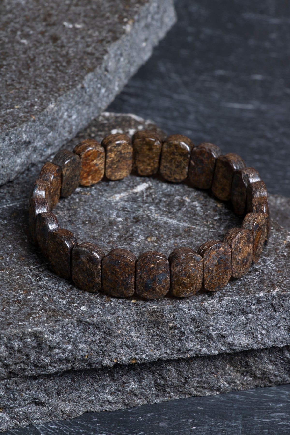 Sertifikalı Bronzit Geniş Kesim Doğal Taş Bileklik