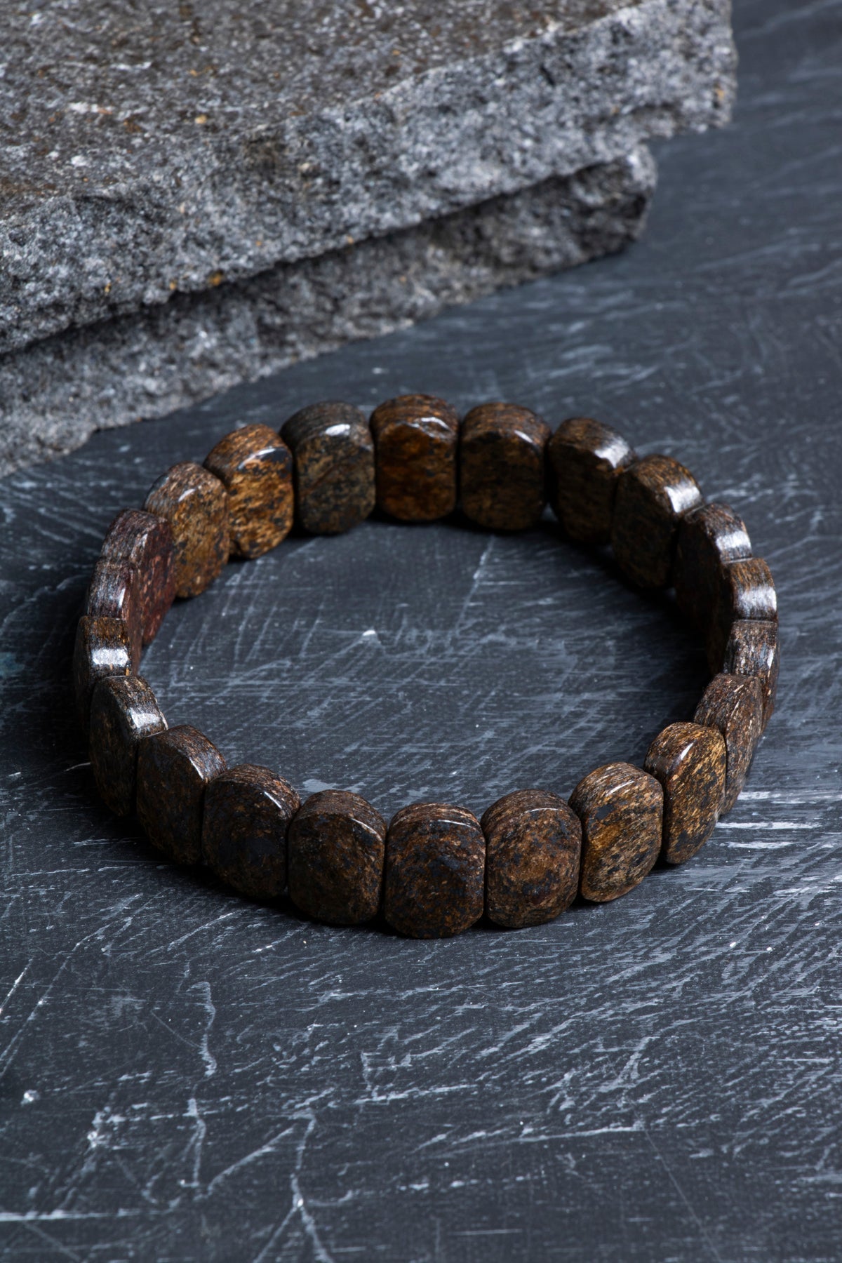 Sertifikalı Bronzit Geniş Kesim Doğal Taş Bileklik