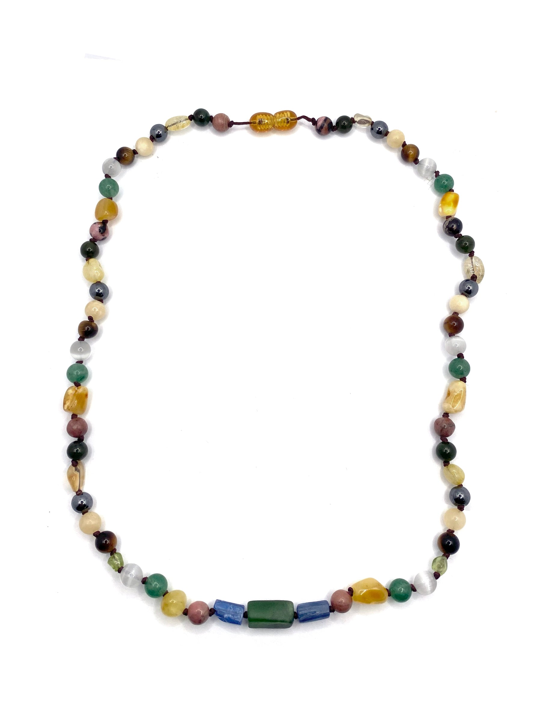 Anne Kolye Sertifikalı Doğal Taş 6 Mm Kehribar-Yeşil Aventurin-Yeşil Kiyanit-Yeşim-Rodonit-Selenit-Kaplan Gözü-Kalsit-Hematit-Sitrin-Zeberced