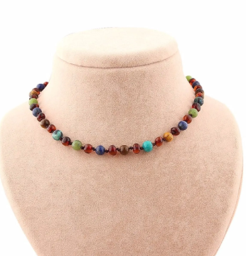 Sertifikalı Doğal Taş Bebek Kolye-yeşim,lapis,kehribar,kaplan Gözü,krizokol M106