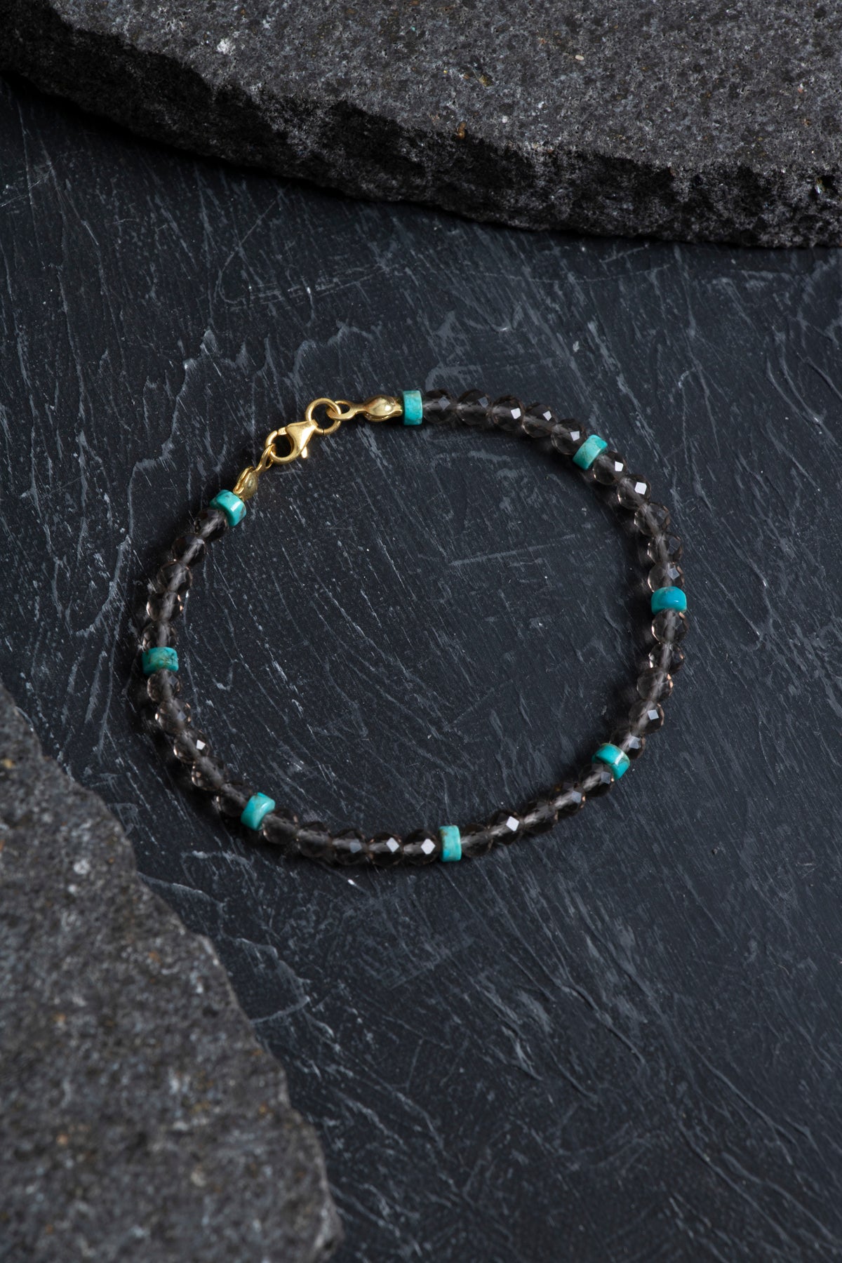 Sertifikalı Dumanlı Kuvars, Turkuaz Doğal Taş Bileklik