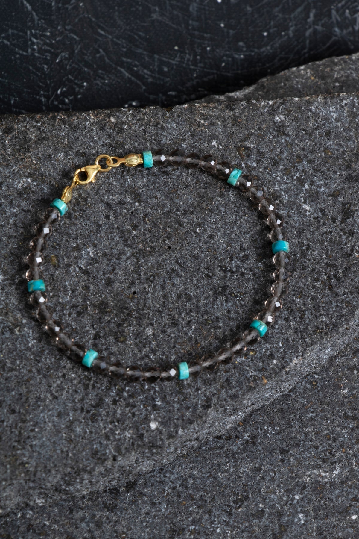 Sertifikalı Dumanlı Kuvars, Turkuaz Doğal Taş Bileklik