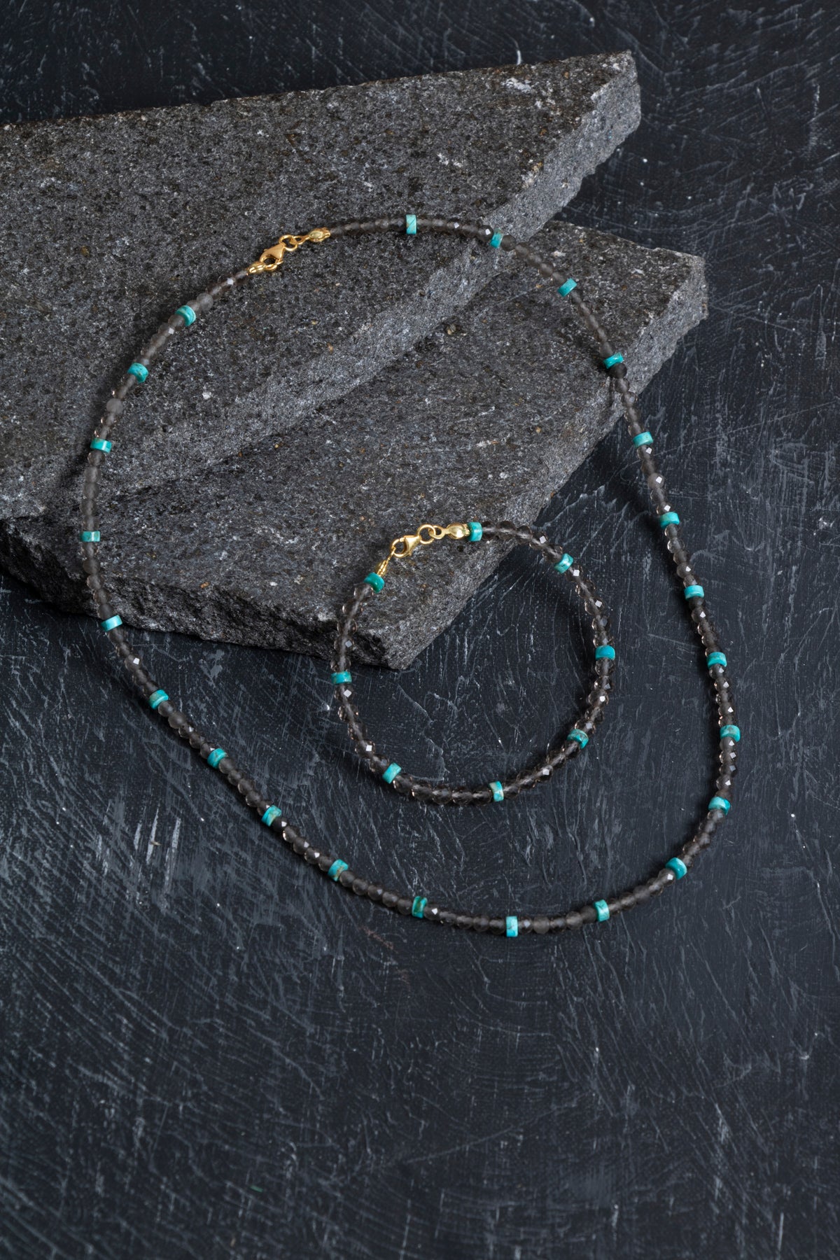 Sertifikalı Dumanlı Kuvars, Turkuaz Doğal Taş Set