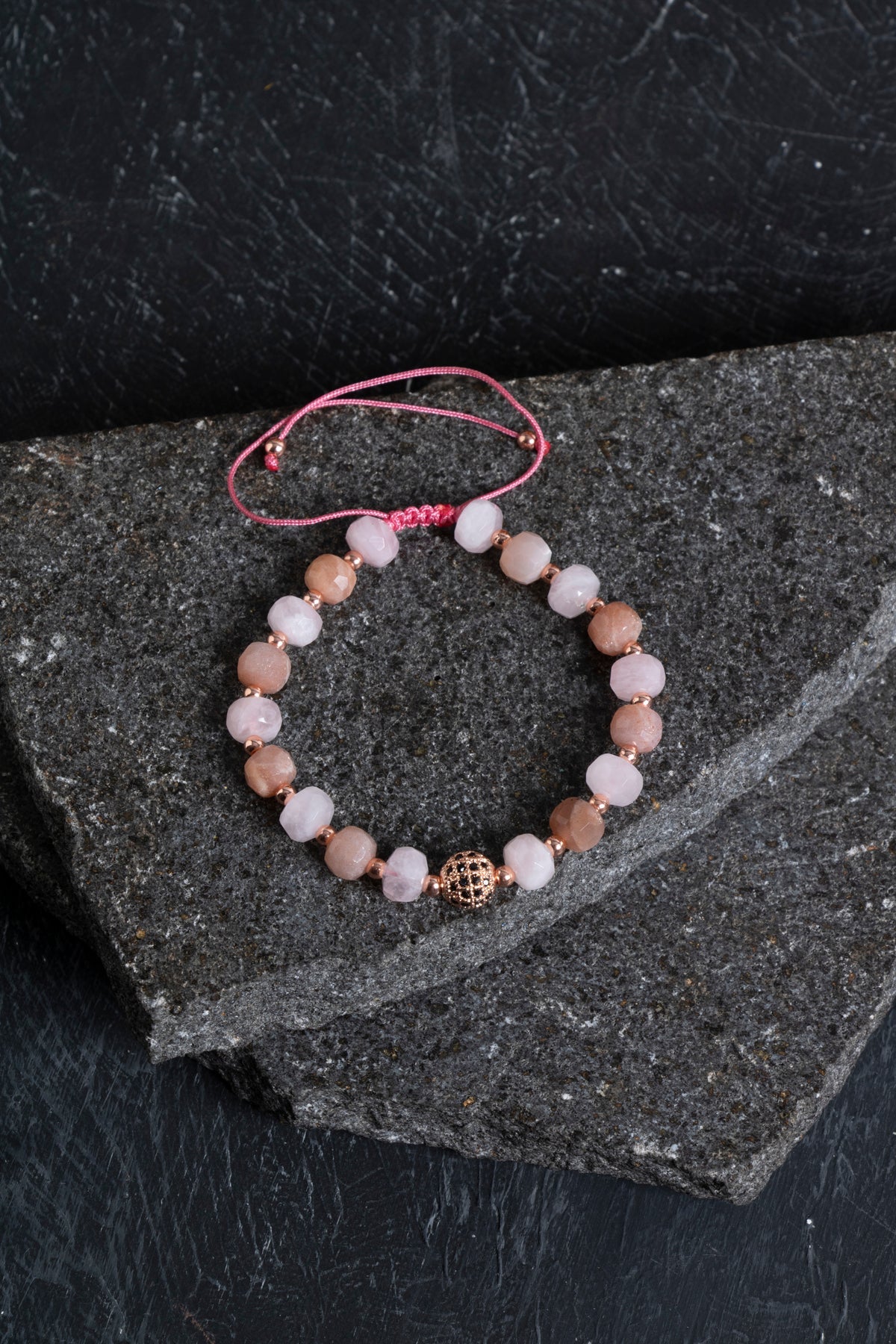 Sertifikalı Güneş Taşı ve Pembe Kuvars Bileklik