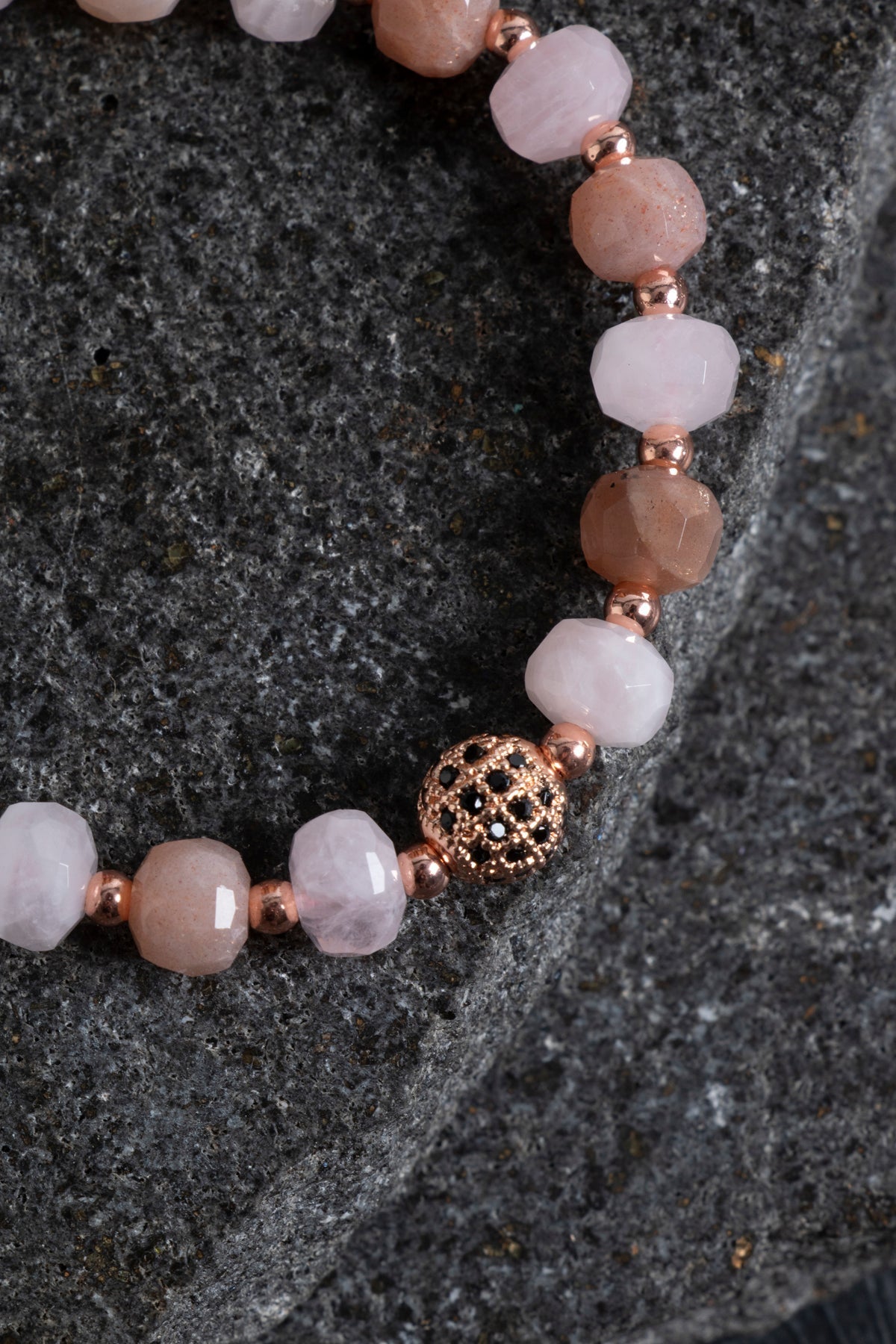 Sertifikalı Güneş Taşı ve Pembe Kuvars Bileklik