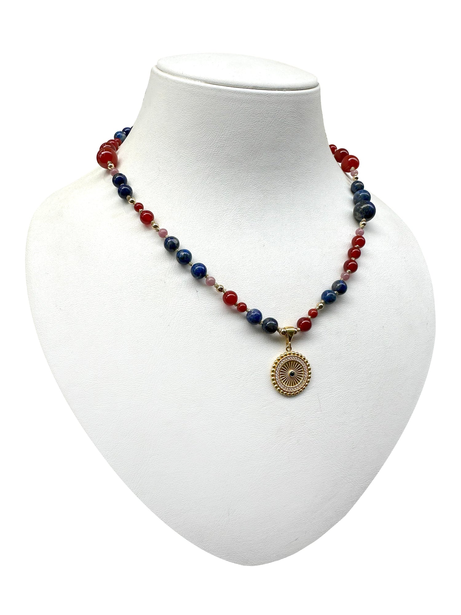 Sertifikalı Hakiki Lapis Kırmızı Akik Kunzit Doğal Taş Gümüş Aparatlı kolye