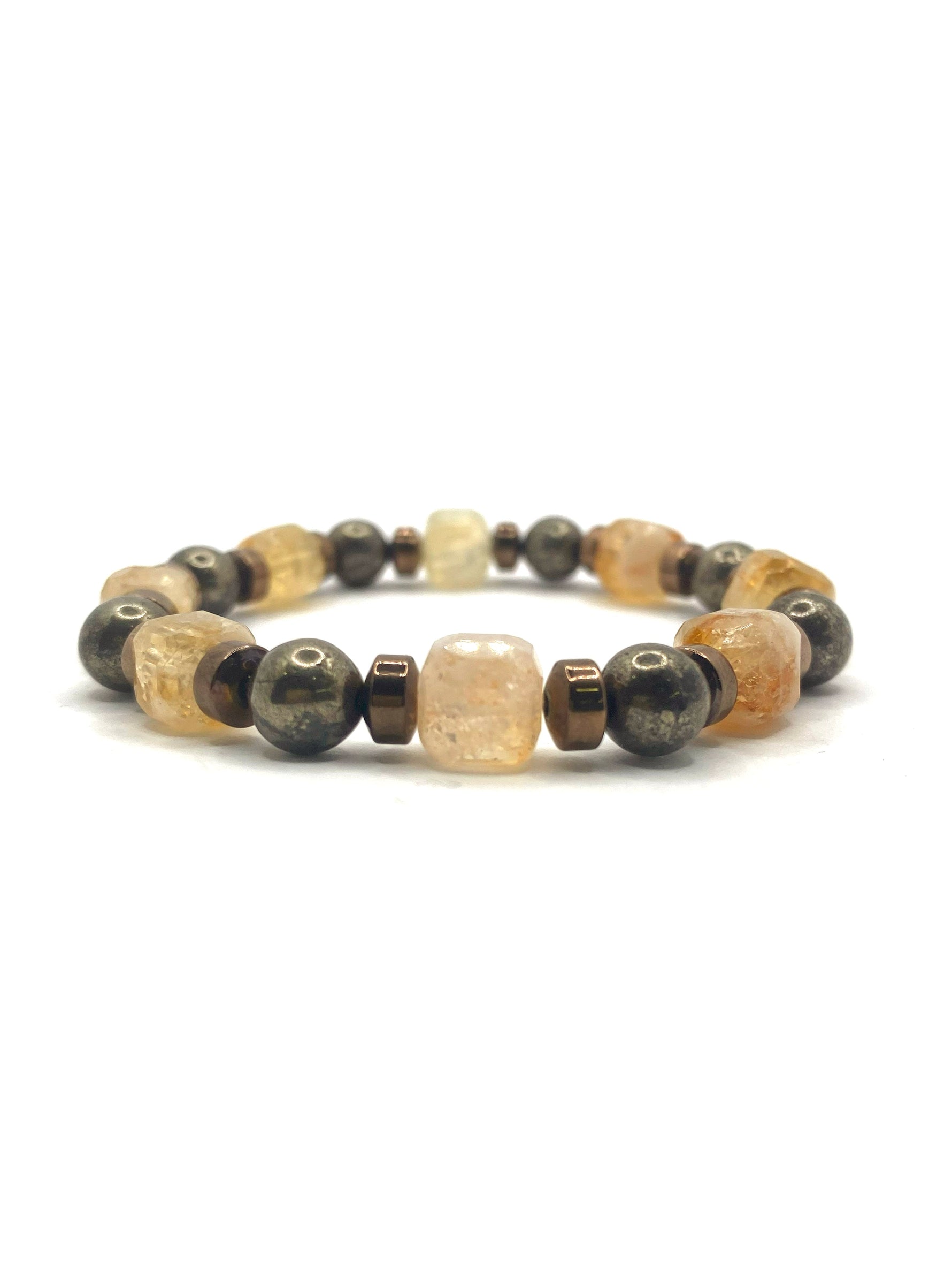 Sertifikalı Hakiki Orijinal 8mm Pirit - Sitrin - Hematit Doğal Taş Misinalı Bileklik