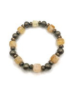 Sertifikalı Hakiki Orijinal 8mm Pirit - Sitrin - Hematit Doğal Taş Misinalı Bileklik