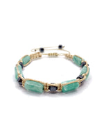 Sertifikalı Hakiki Orijinal Amazonit - Hematit  Doğal Taş İpli Bileklik (Köşeli Makrome Model)