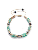 Sertifikalı Hakiki Orijinal Amazonit - Hematit  Doğal Taş İpli Bileklik (Köşeli Makrome Model)