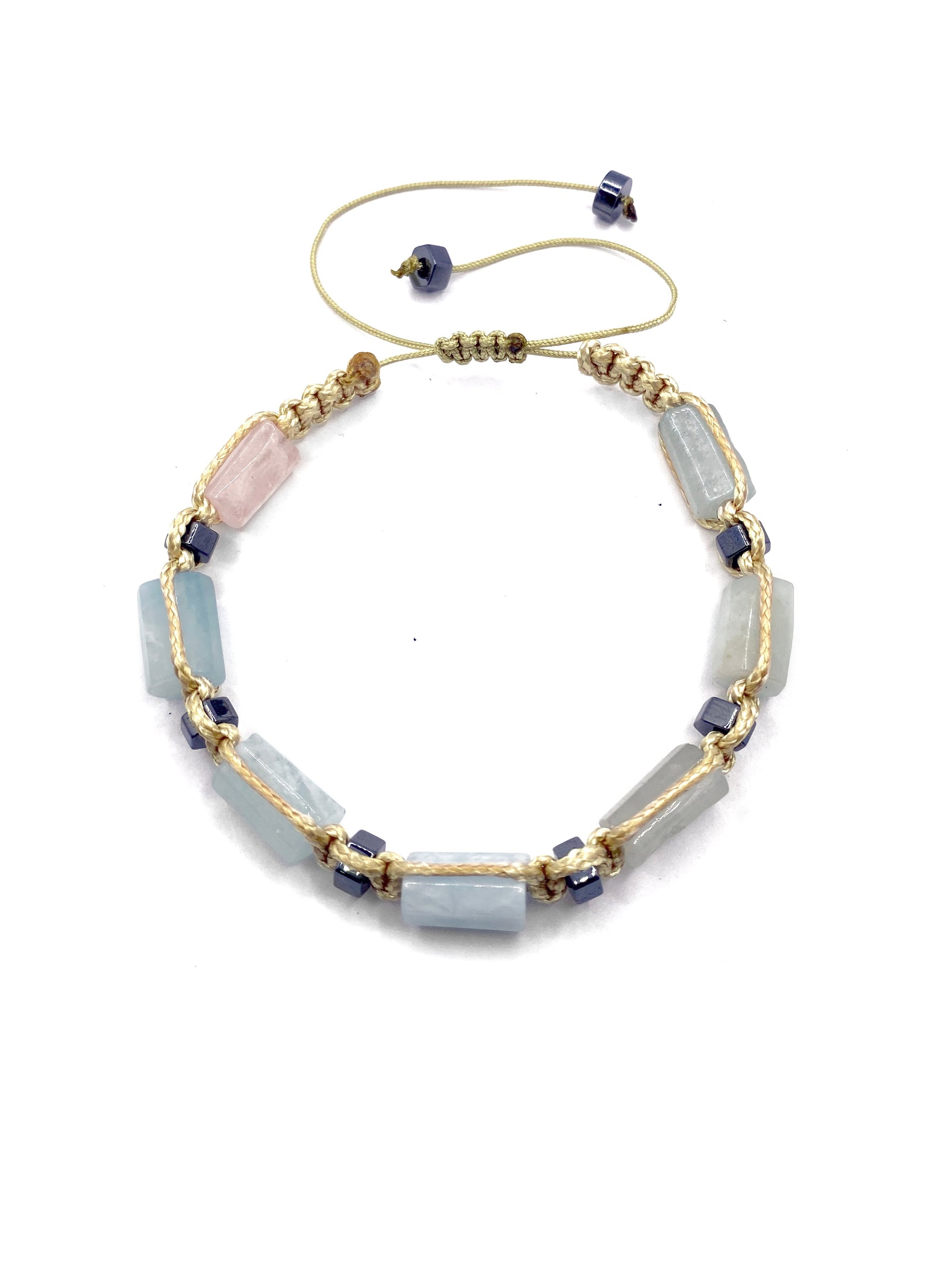 Sertifikalı Hakiki Orijinal Heliodor - Hematit  Doğal Taş İpli Bileklik (Köşeli Makrome Model)