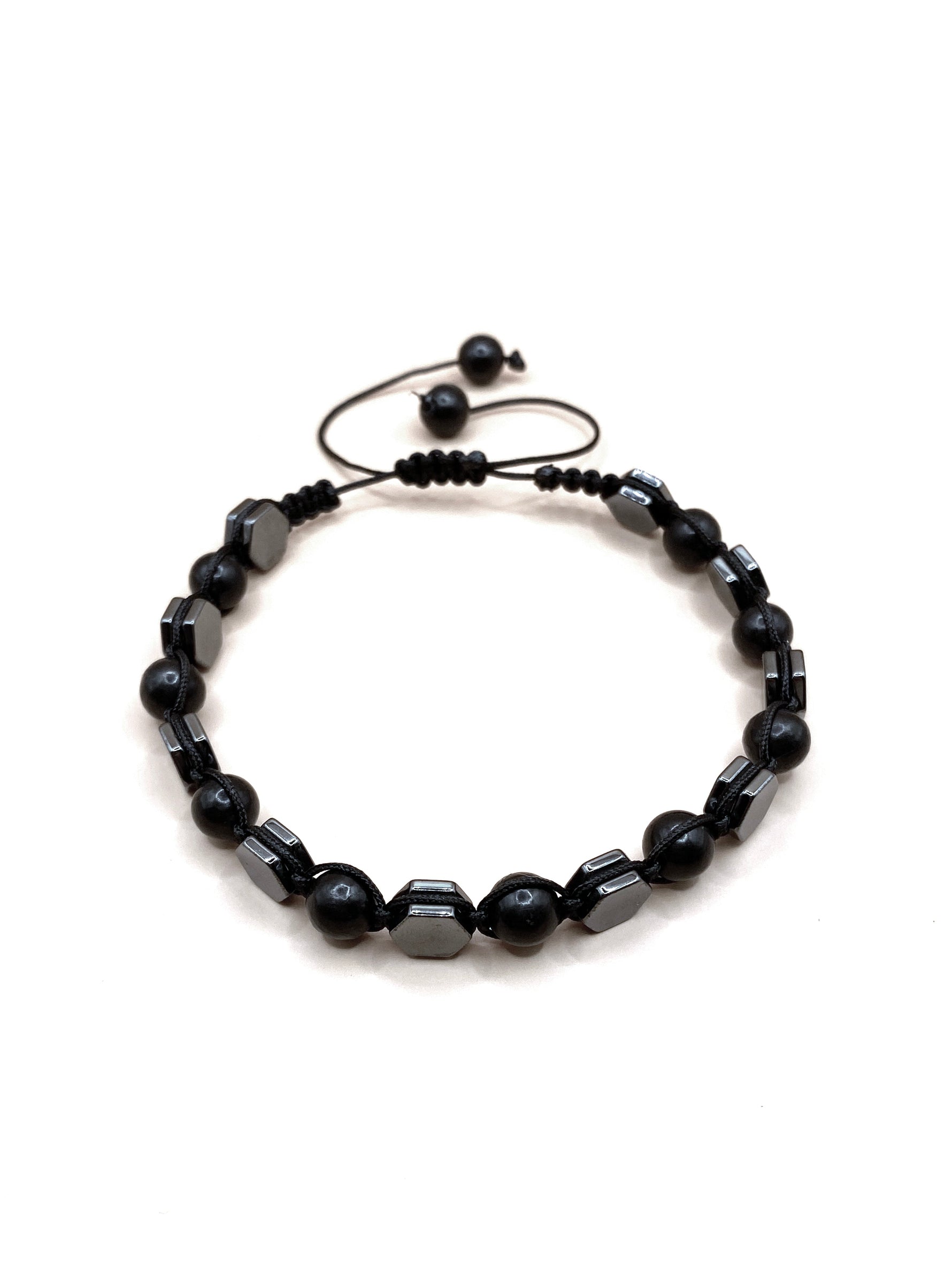 Sertifikalı Hematit - Şungit  Doğal Taş Bileklik Taş Üzeri İpli