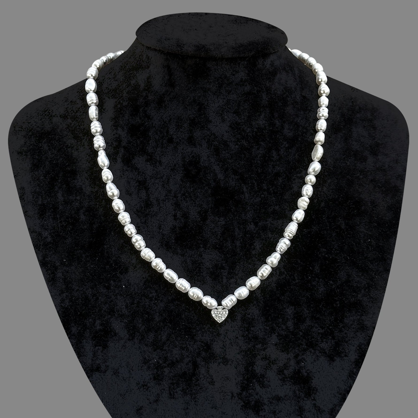 Sertifikalı Hakiki Orijinal İnci Doğal Taş Gümüş Aparatlı (Kalp Aparatlı) Kolye