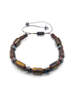 Sertifikalı Hakiki Orijinal Kaplan Gözü - Hematit  Doğal Taş İpli Bileklik (Köşeli Makrome Model)