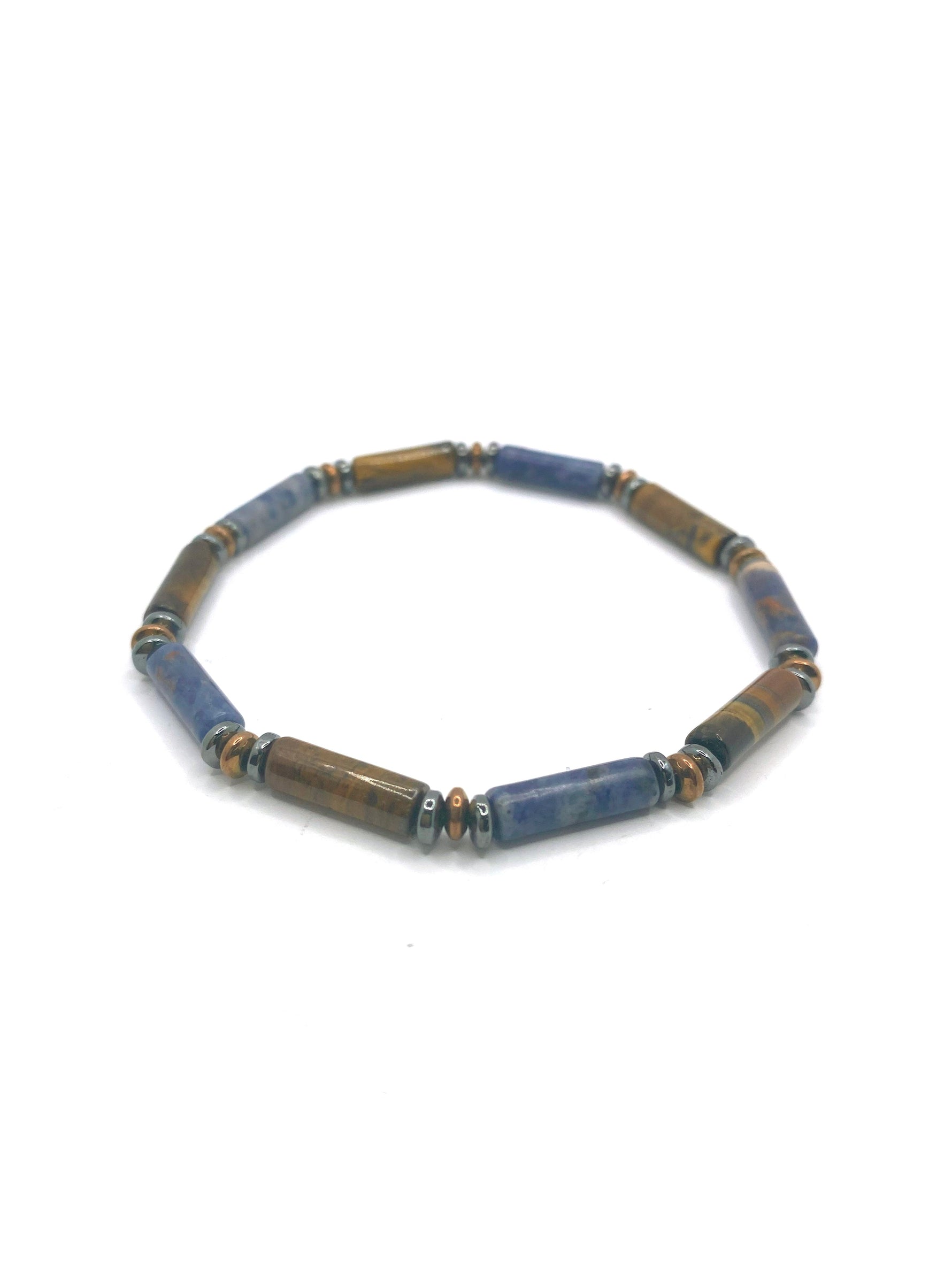 Sertifikalı Hakiki Orijinal Kaplan Gözü - Sodalit - Hematit Doğal Taş Misinalı Bileklik