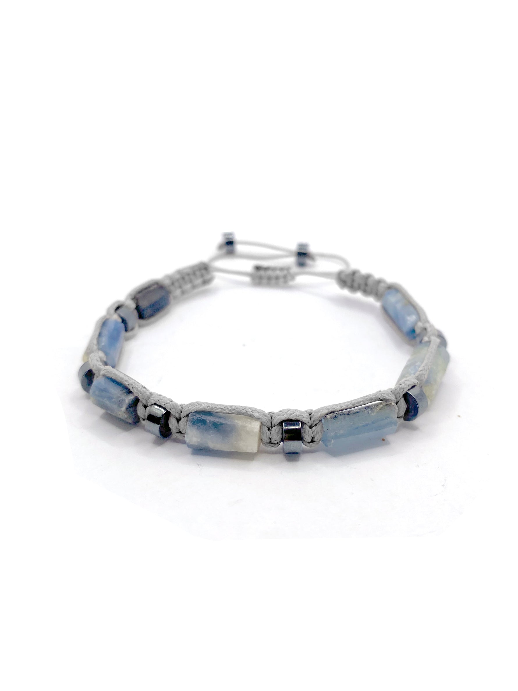 Sertifikalı Hakiki Orijinal Kiyanit - Hematit  Doğal Taş İpli Bileklik (Köşeli Makrome Model)