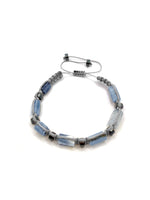 Sertifikalı Hakiki Orijinal Kiyanit - Hematit  Doğal Taş İpli Bileklik (Köşeli Makrome Model)