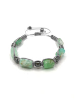 Sertifikalı Hakiki Orijinal Krizopras - Hematit  Doğal Taş İpli Bileklik (Köşeli Makrome Model)