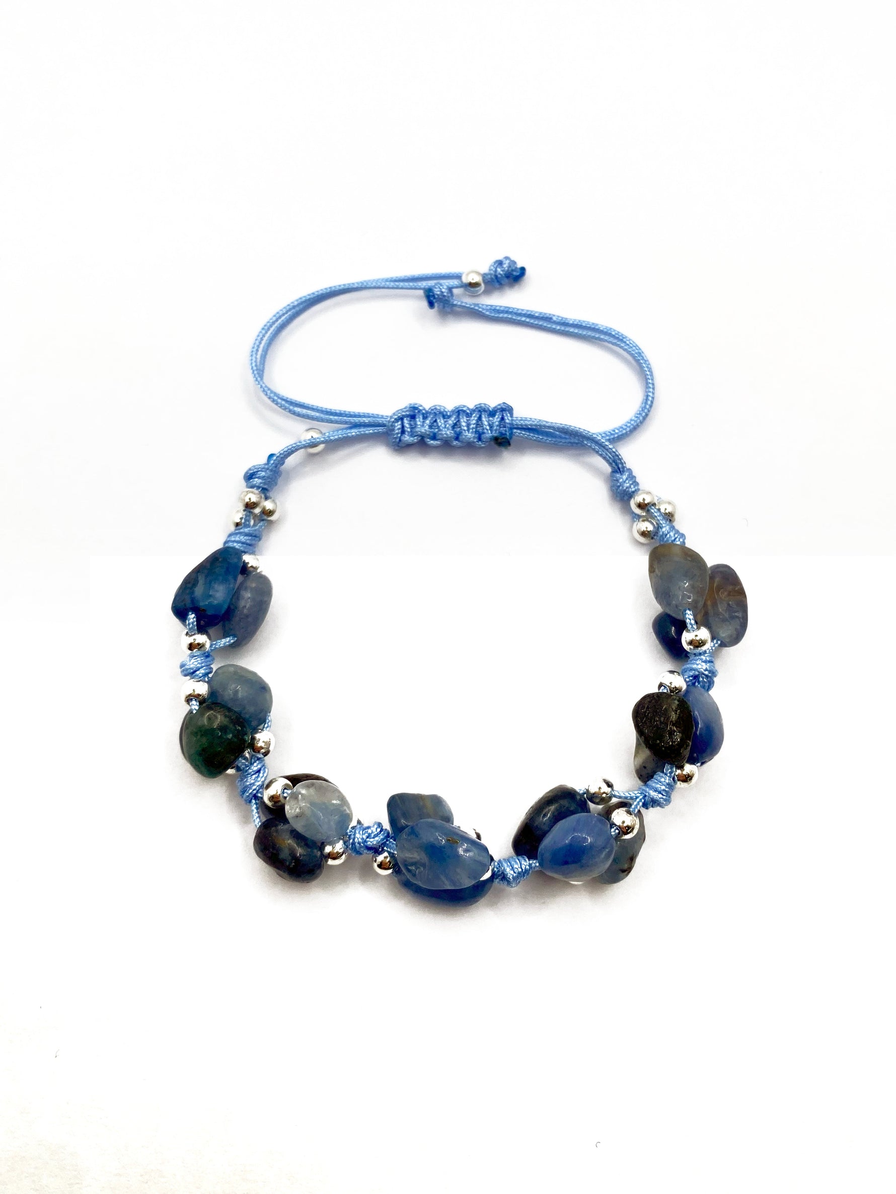 Sertifikalı Hakiki Orijinal Mavi Kiyanit - Hematit Doğal Taş İpli Merdiven Kapama Bileklik 