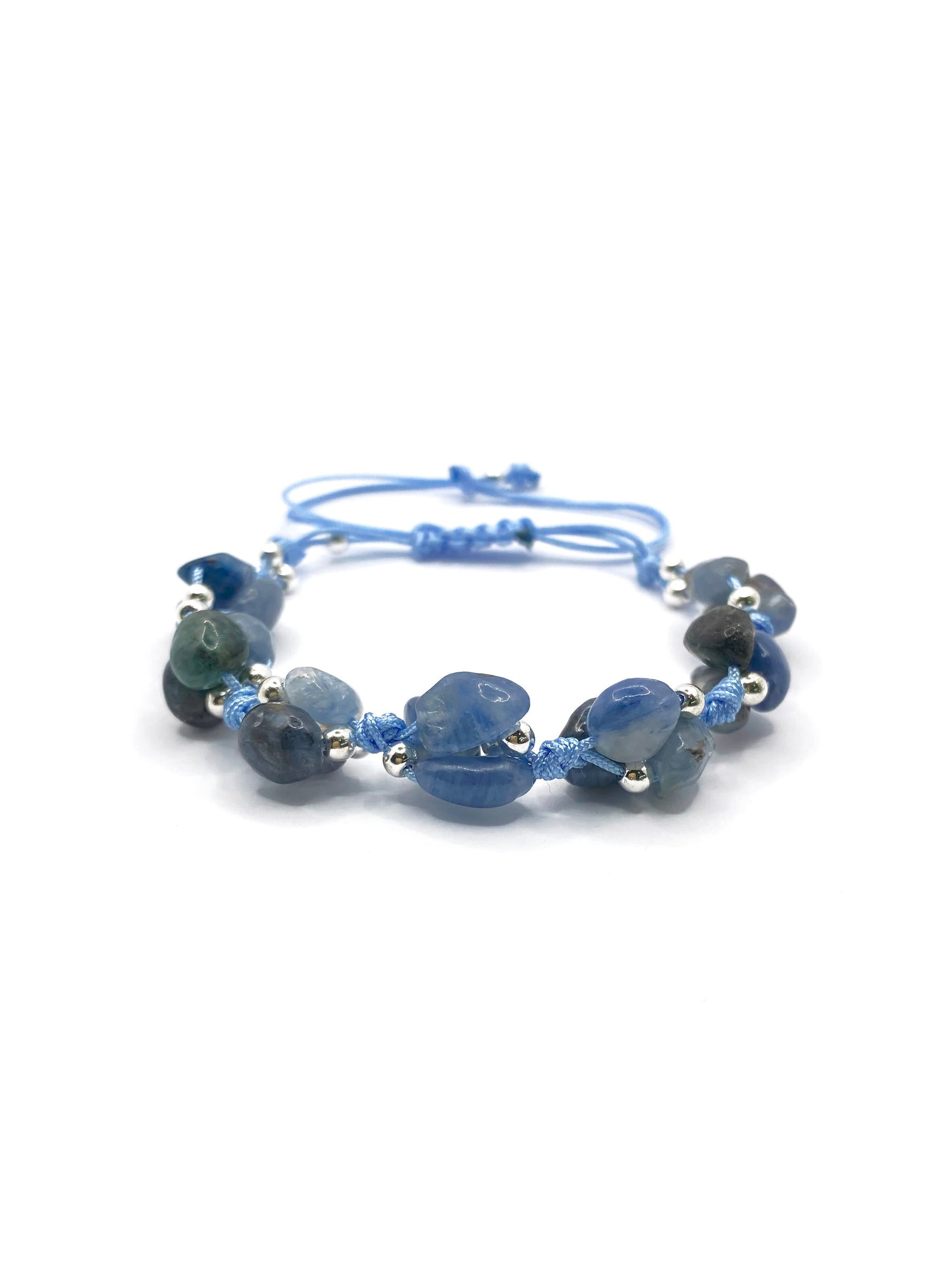 Sertifikalı Hakiki Orijinal Mavi Kiyanit - Hematit Doğal Taş İpli Merdiven Kapama Bileklik 