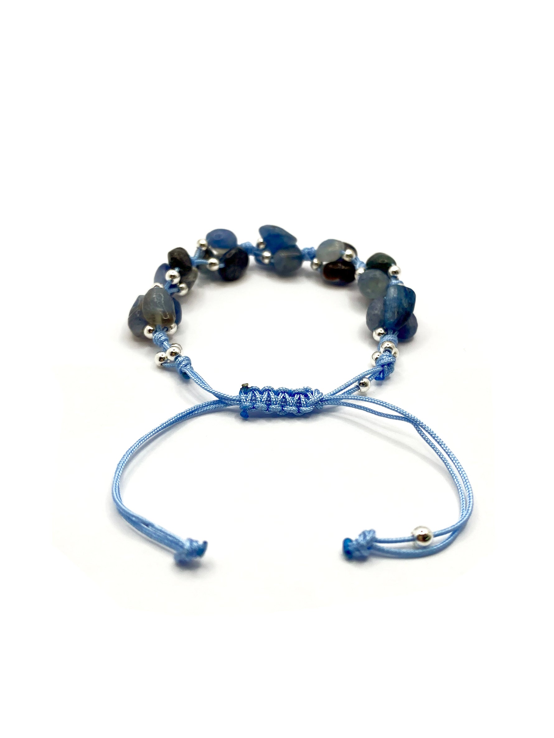 Sertifikalı Hakiki Orijinal Mavi Kiyanit - Hematit Doğal Taş İpli Merdiven Kapama Bileklik 