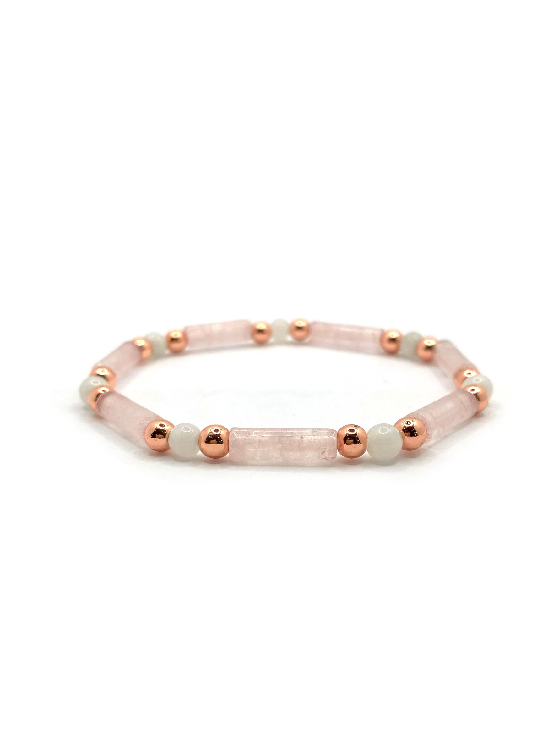 Sertifikalı Pembe Kuvars-Ay Taşı-Hematit Doğal Taş Bileklik