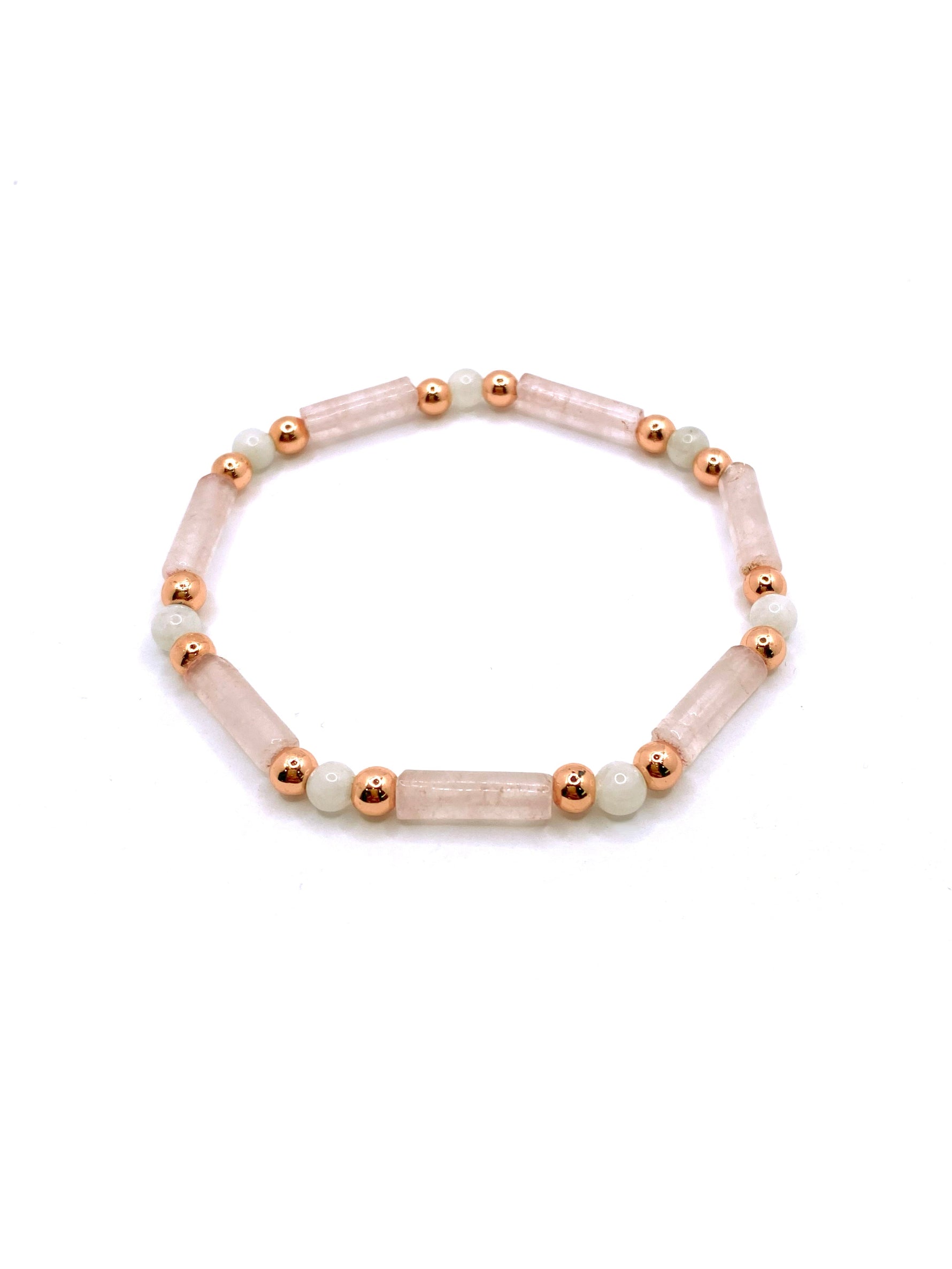 Sertifikalı Pembe Kuvars-Ay Taşı-Hematit Doğal Taş Bileklik