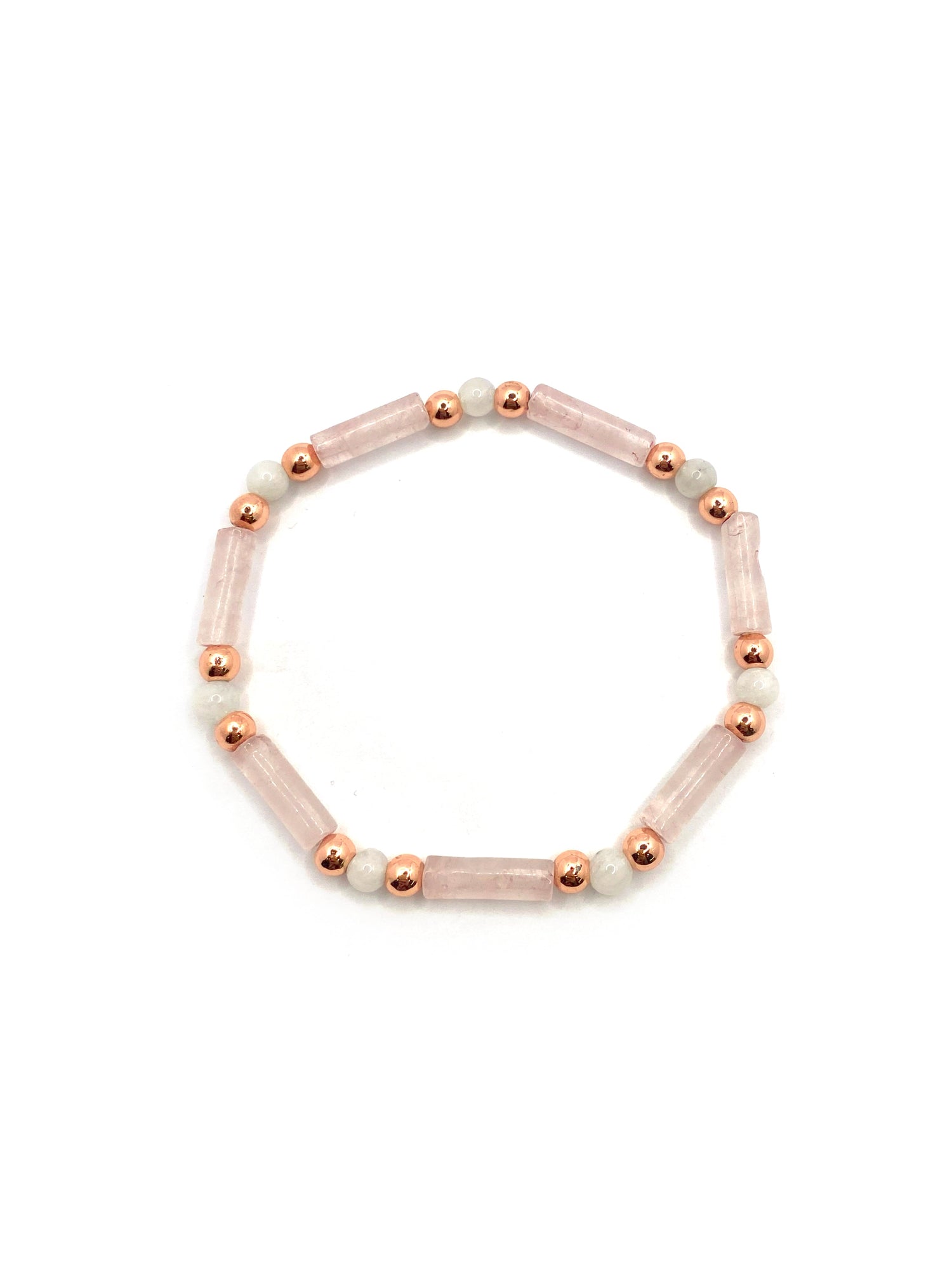 Sertifikalı Pembe Kuvars-Ay Taşı-Hematit Doğal Taş Bileklik