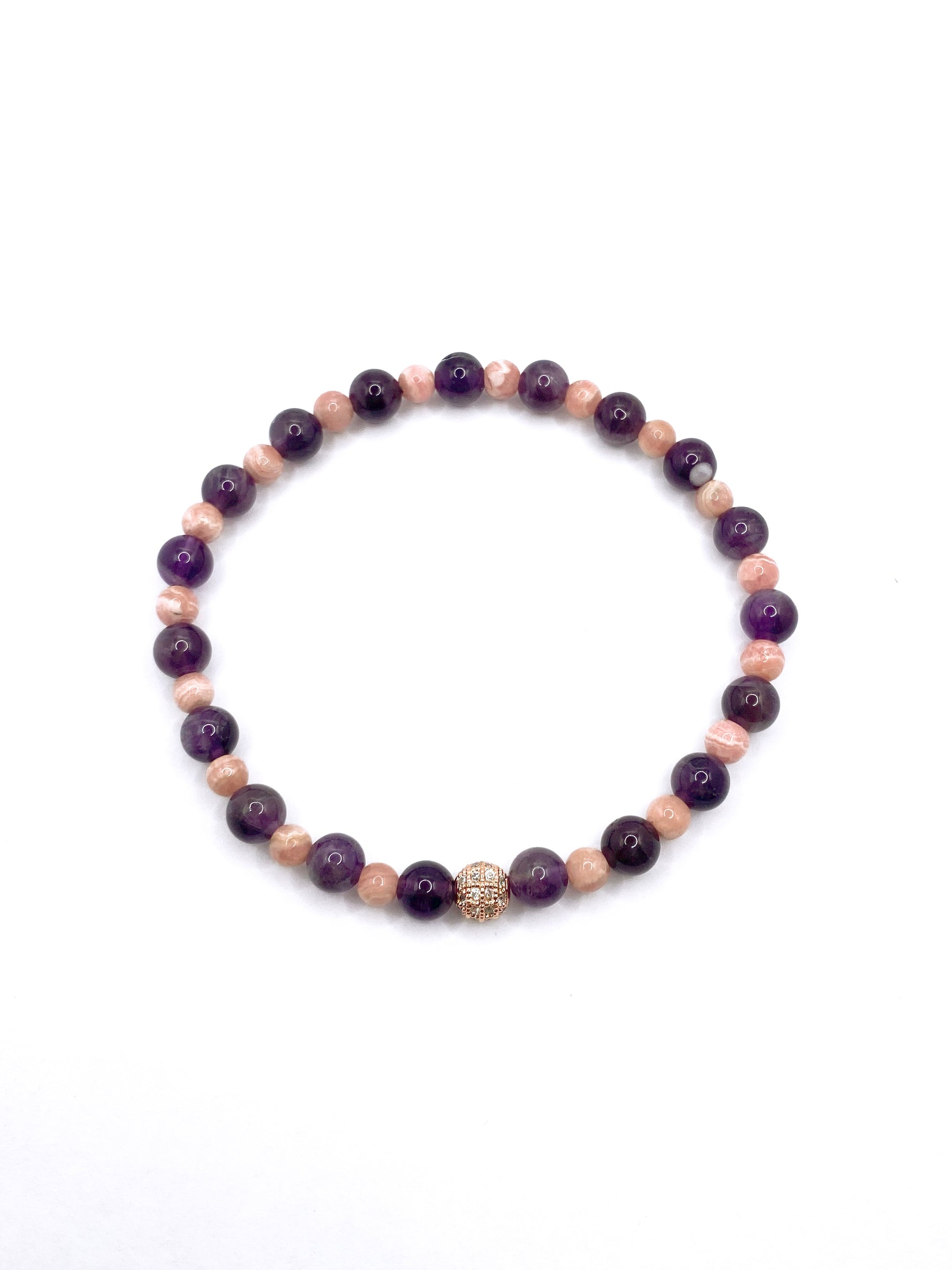 Sertifikalı Rodokrosit Ametist Doğal Taş Misinalı Bileklik 