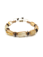 Sertifikalı Hakiki Orijinal Sitrin - Hematit  Doğal Taş İpli Bileklik (Köşeli Makrome Model)