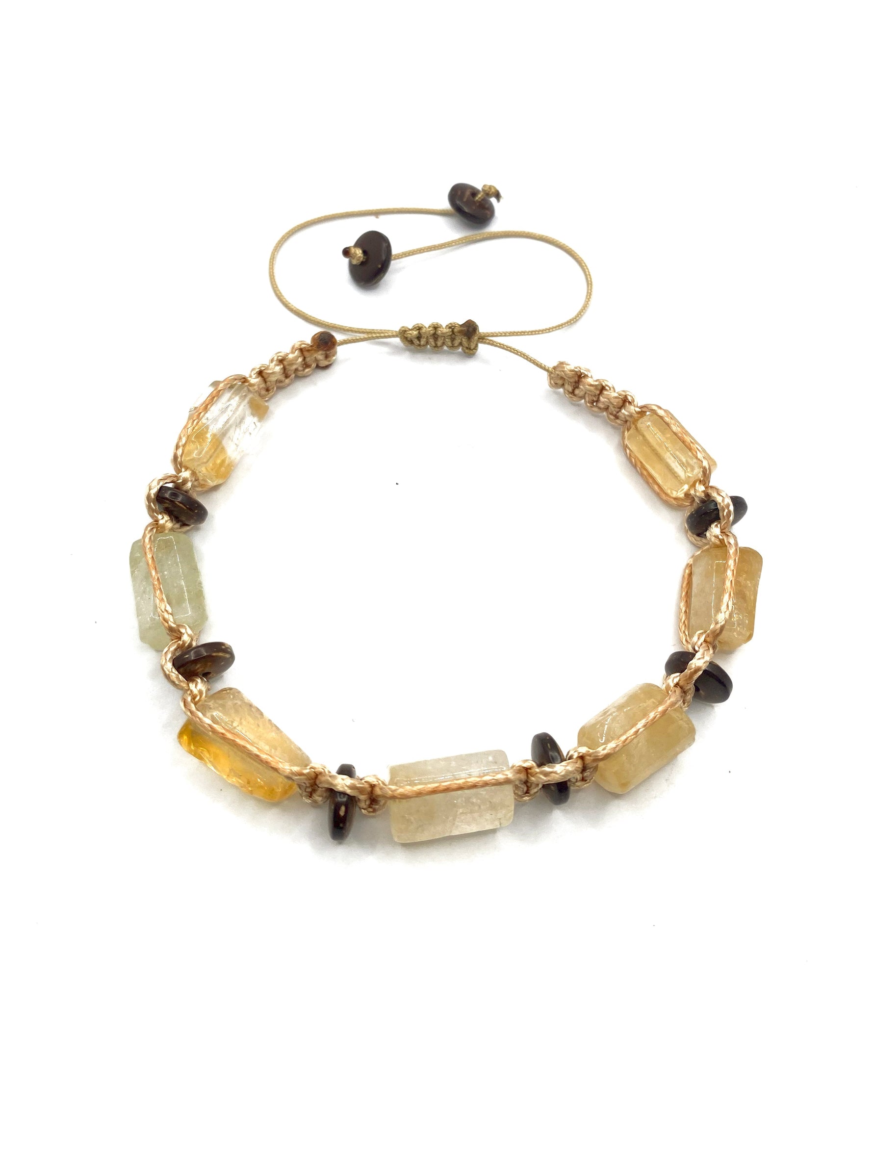 Sertifikalı Hakiki Orijinal Sitrin - Hematit  Doğal Taş İpli Bileklik (Köşeli Makrome Model)