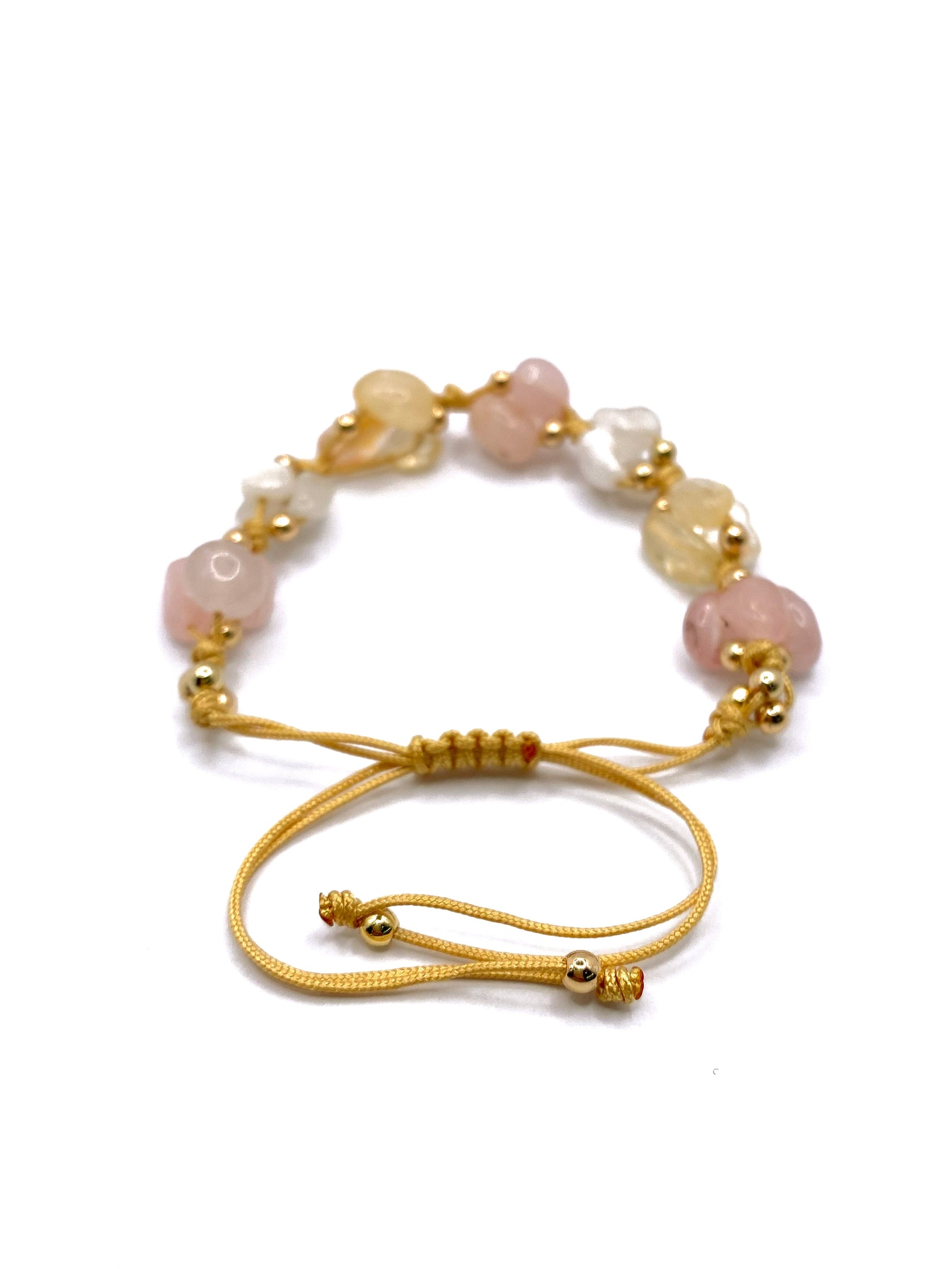 Sertifikalı Hakiki Orijinal Sitrin - Pembe Kuvars - Ay Taşı - Hematit Doğal Taş İpli Merdiven Kapama Bileklik